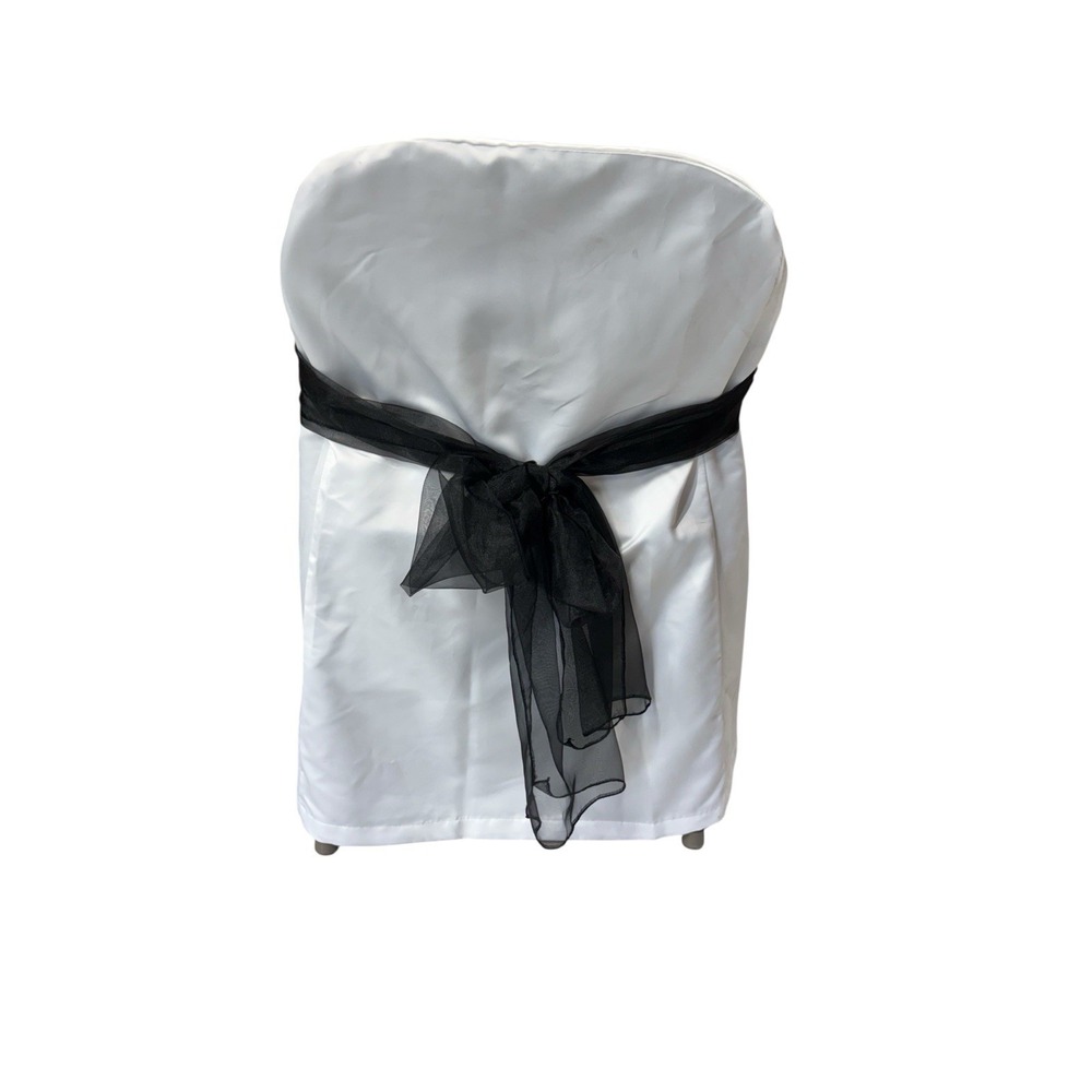 Custom Made Satin SlipCovers For Padded Folding Chairs, W/Pink/Black Bows